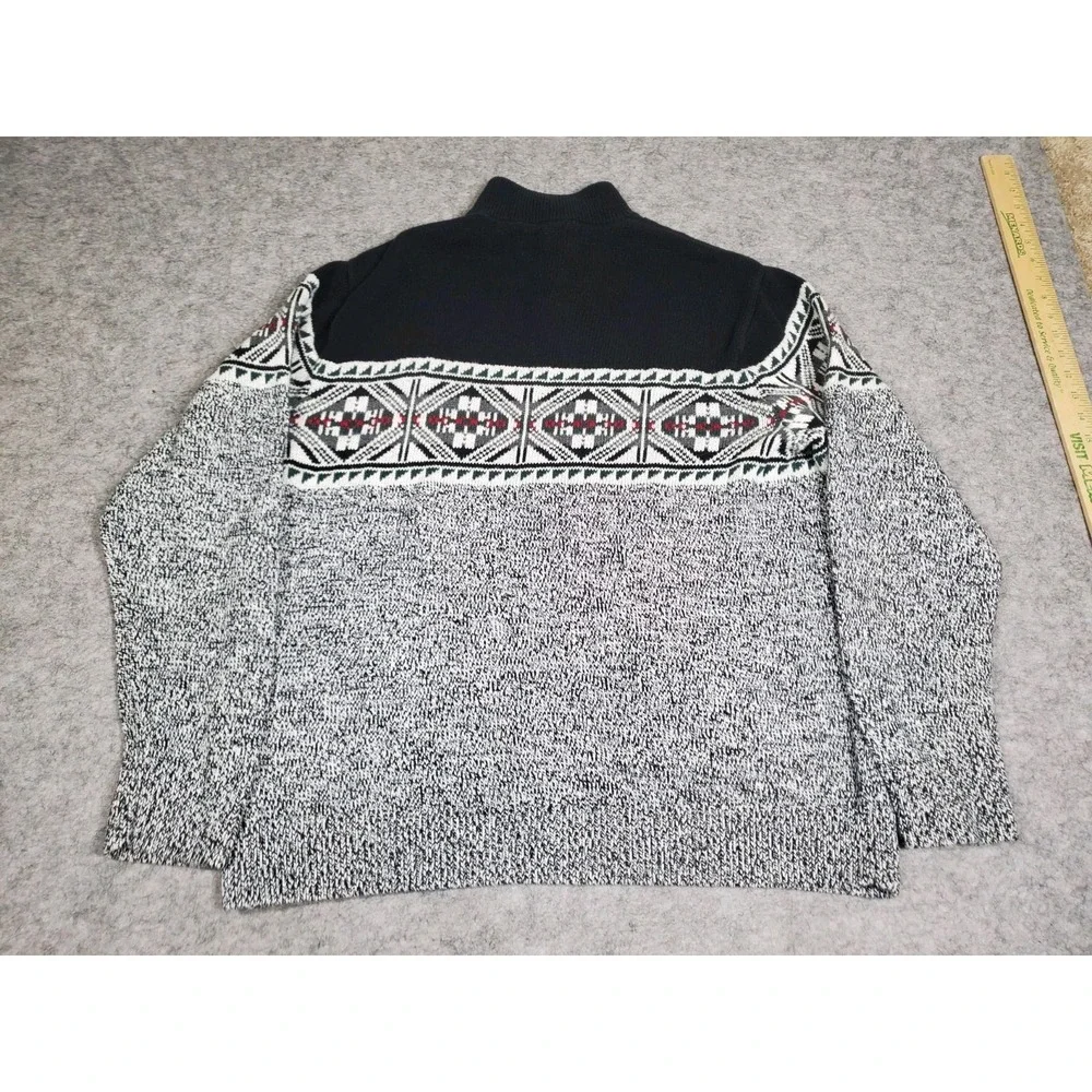 Chaps Men's Grey Geometric Long Sleeve Sweater Button High Neck Casual Size L